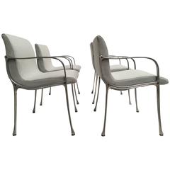 Four Italian Armchairs in Cast Aluminium & Sea Foam Green Ploeg Wool Upholstery