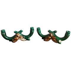 Pair of Signed Ceramic Candleholders French Vallauris Mid-Century Modern 5