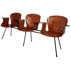 Gatti Pierro, Italian, Three Seats Bench in Mahogany and Metal, circa 1950s-1960