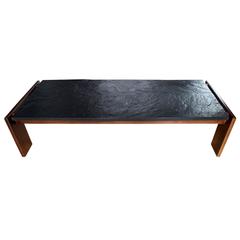 Mid-Modern Brutalist Slate and Solid Walnut Coffee Table by Adrian Pearsall