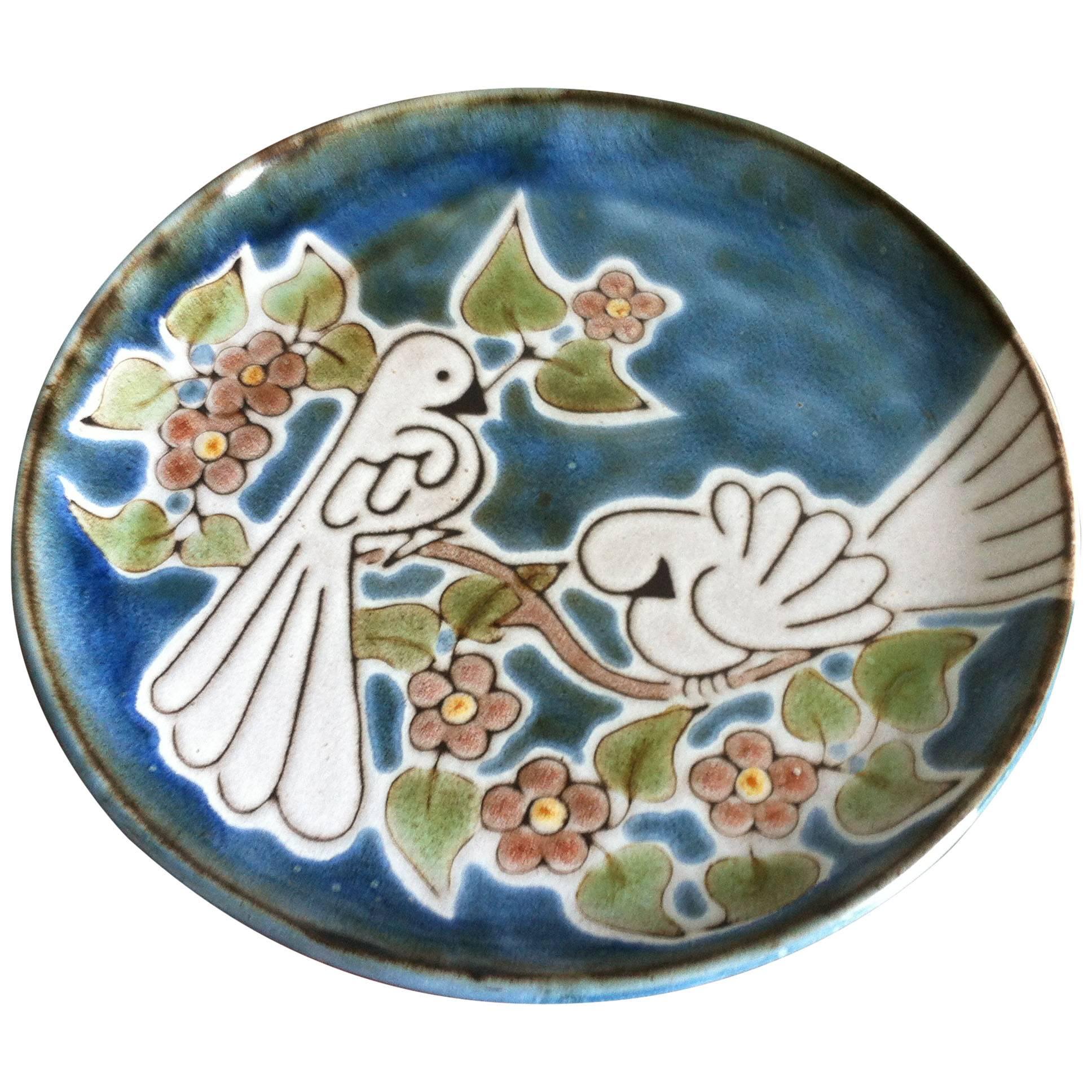 Mid-Century, French Modern Ceramic, Decorative Plate Dish signed by Robert Perot