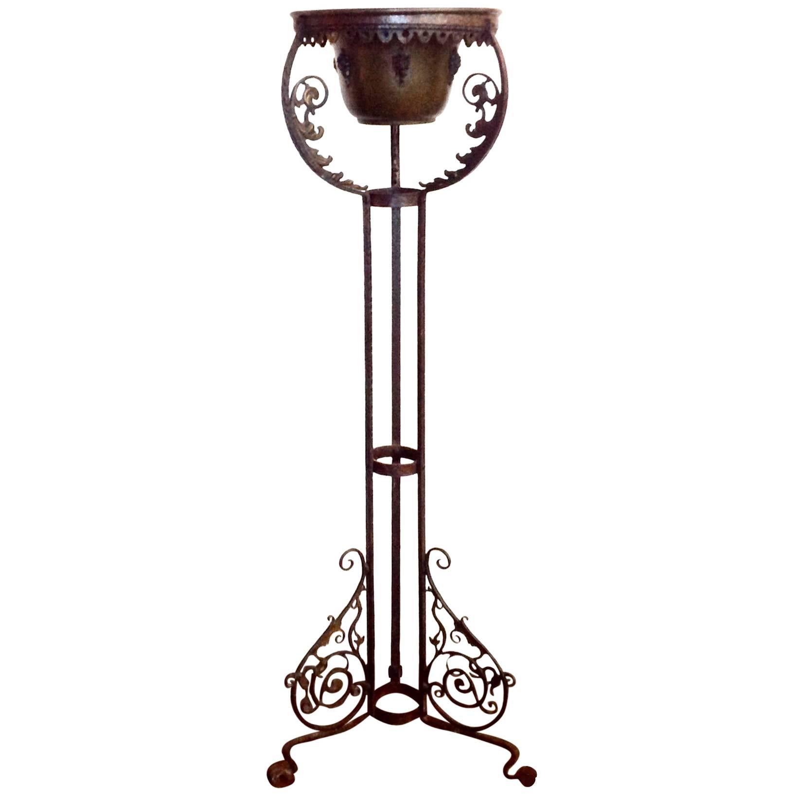 Rare Oscar Bach Standing Iron Planter For Sale