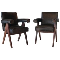 Pair of Pierre Jeanneret Armchairs PJ-SI-30-C in Rosewood and Hide