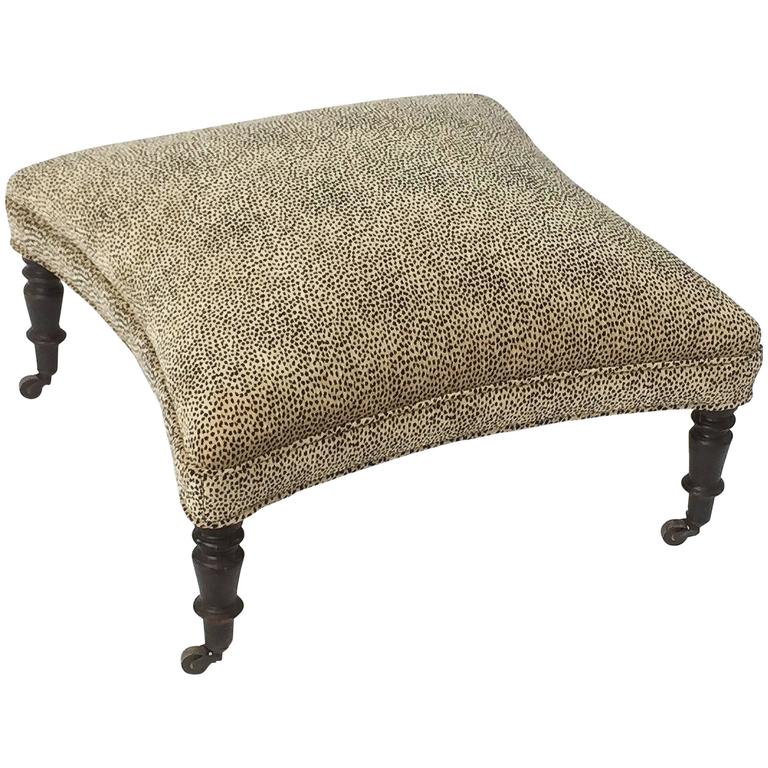 English Upholstered Ottoman on Turned Legs at 1stDibs