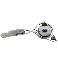 Sterling Silver & Jade Cigar Table Lighter by, Solomon & Gustave Gump of Gumps
