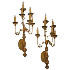 Pair of 18th Century Italian Louis XVI Giltwood Girandole Wall Sconces