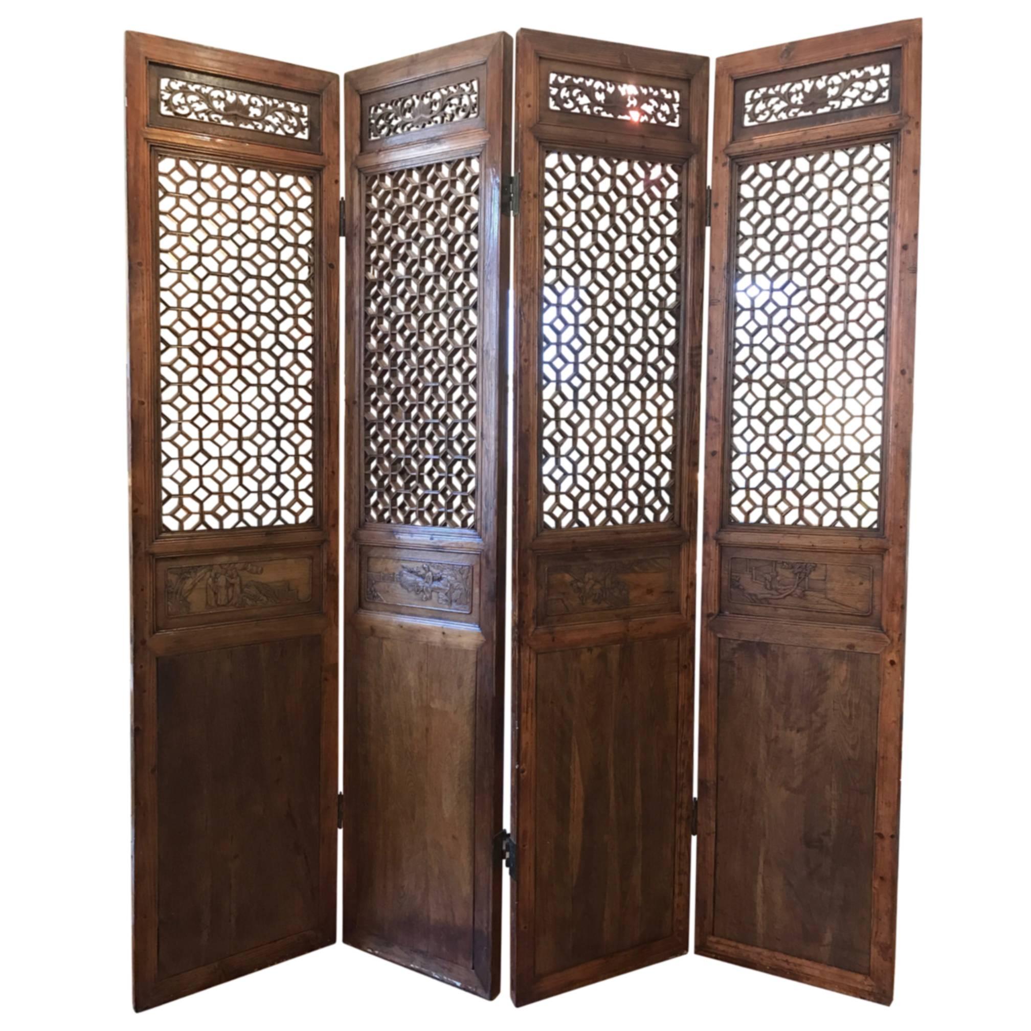 Set of Four Elmwood Chinese Screens