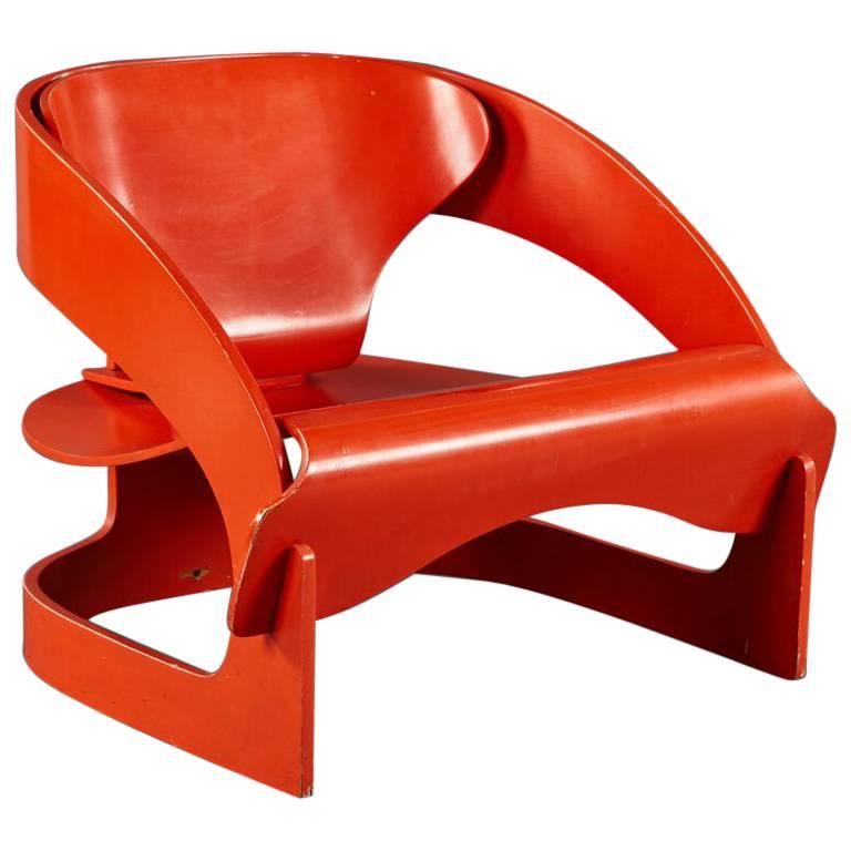 Red Lacquered Sculptural Joe Colombo No. 4801 “Interlocking” Chair