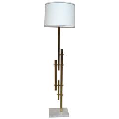 Italian Modernist Sciolari Style Brass Floor Lamp on Marble Base 1
