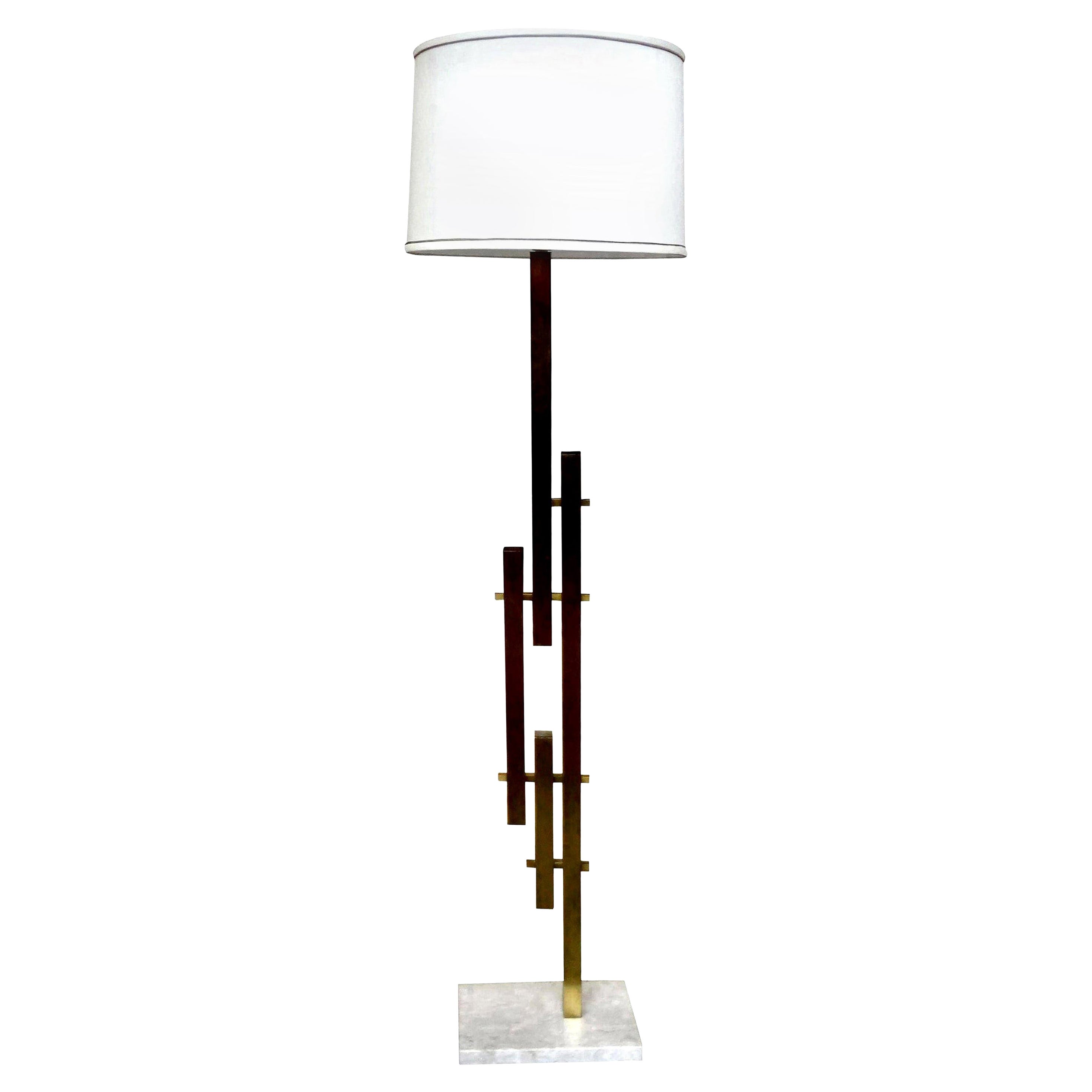 Italian Modernist Sciolari Style Brass Floor Lamp on Marble Base