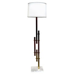 Italian Modernist Sciolari Style Brass Floor Lamp on Marble Base