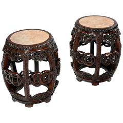 Rare Pair of 19th Century Chinese Barrel Stands, Stools or Seats