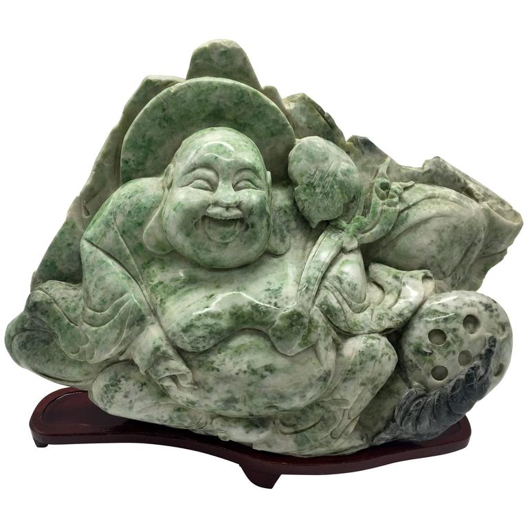 Large Natural Green Stone Happy Buddha Statue, 13 lb For Sale at 1stDibs