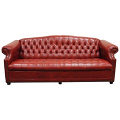 Vintage Red Leather English Chesterfield Style Button Tufted Sofa by Jasper