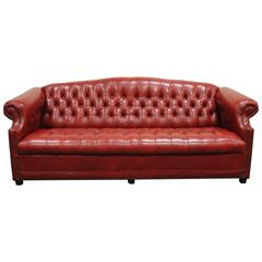 Vintage Red Leather English Chesterfield Style Button Tufted Sofa by Jasper 6