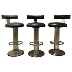 Three Designs for Leisure Bar Stools Nickel Signed, USA, 1980s