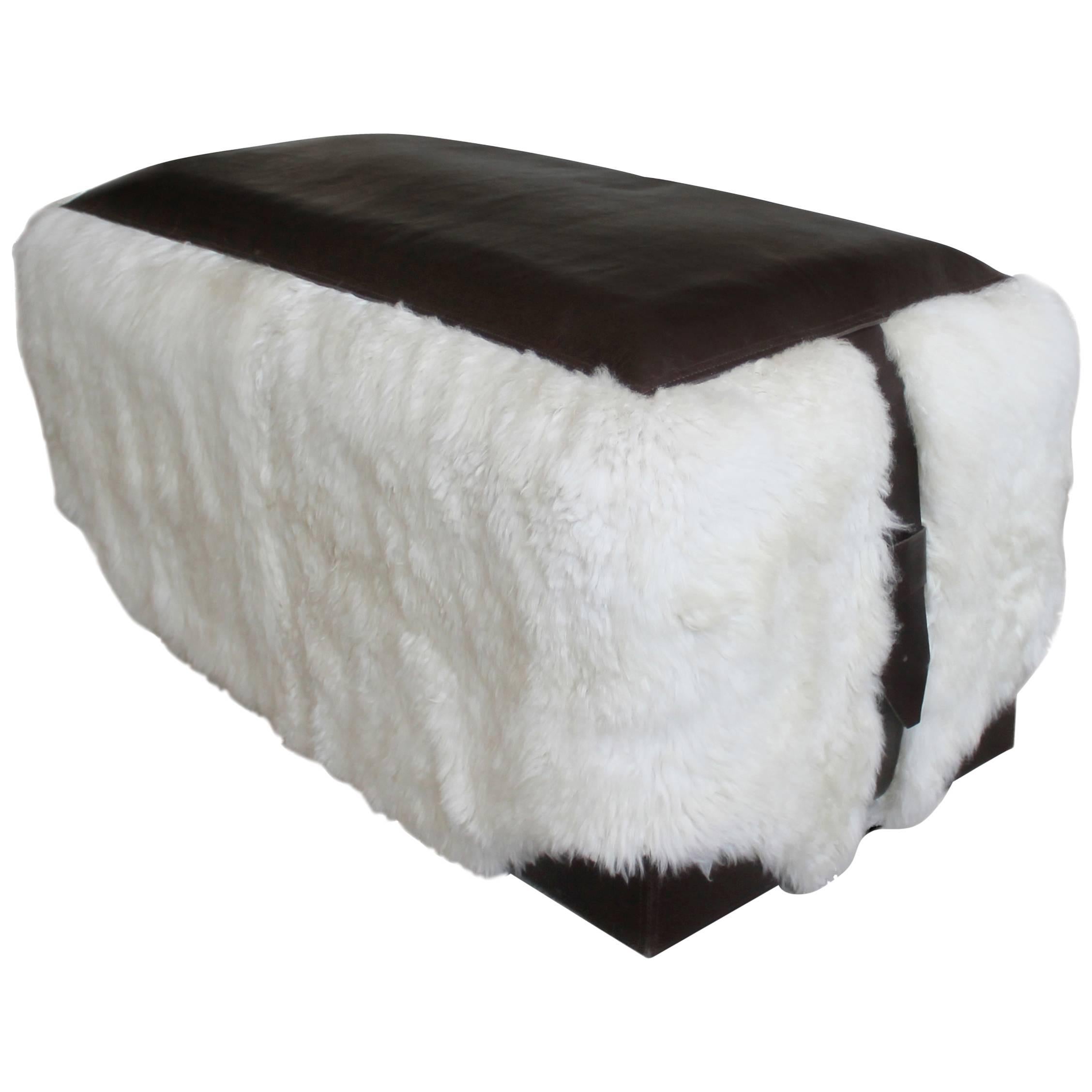 Sheepskin Bench with Contemporary Leather from Costantini, Ovino For Sale