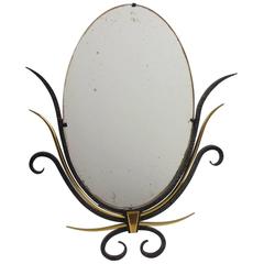 1940s French Vanity Table Mirror Gilded Brass and Cast Iron