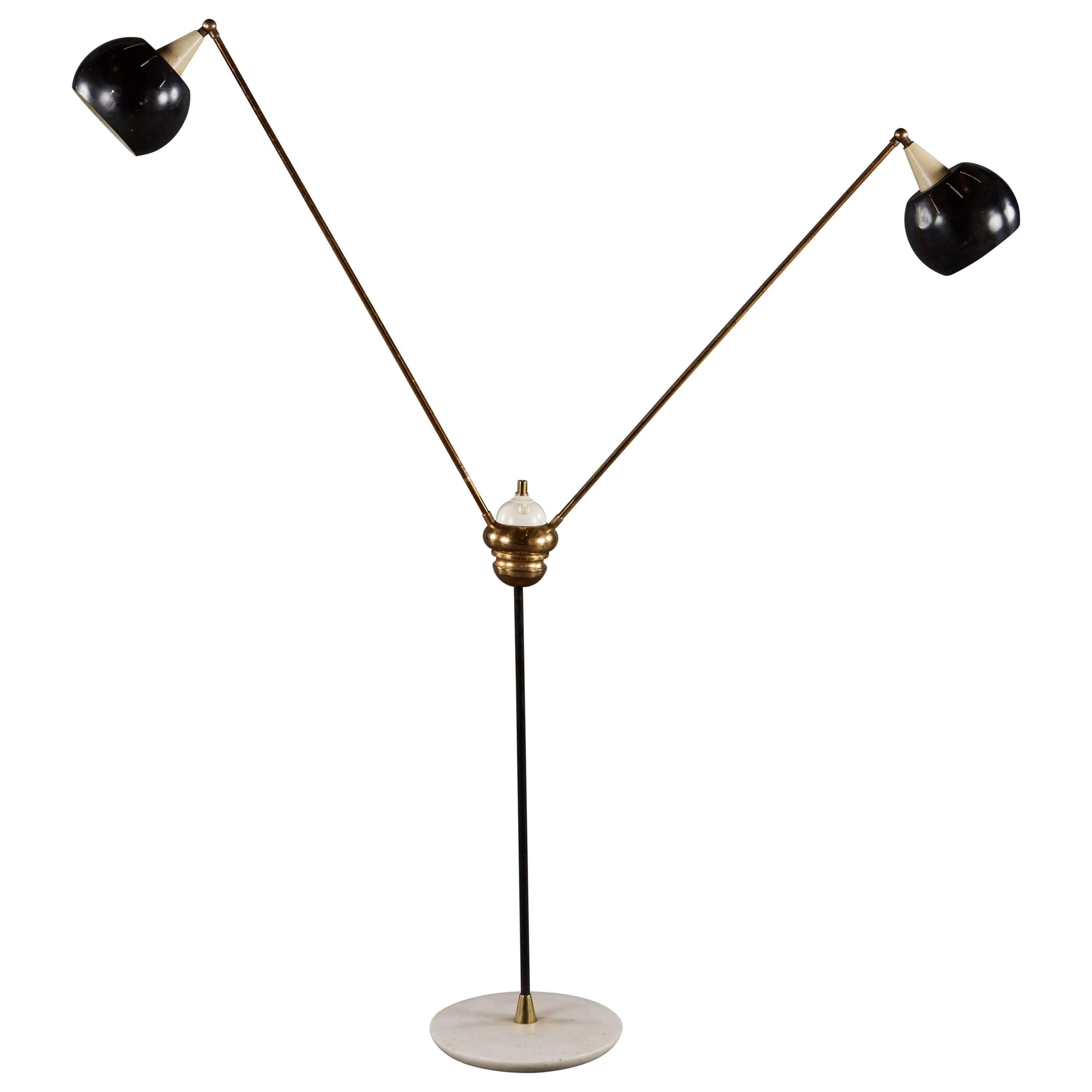 Charming Double Arm Italian Floor Lamp with Articulating Vented Metal Shades
