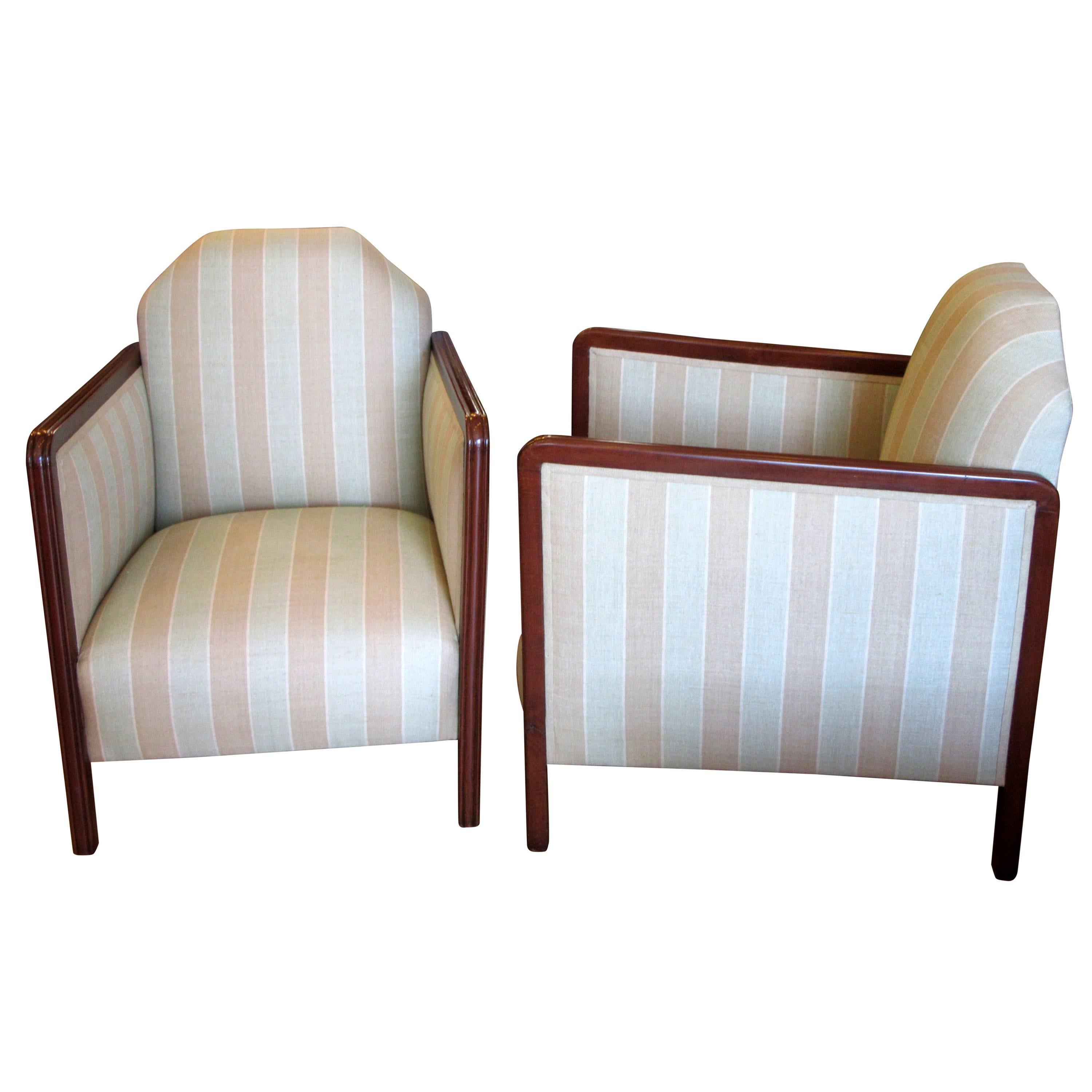 Pair of French Art Deco Upholstered Club Chairs