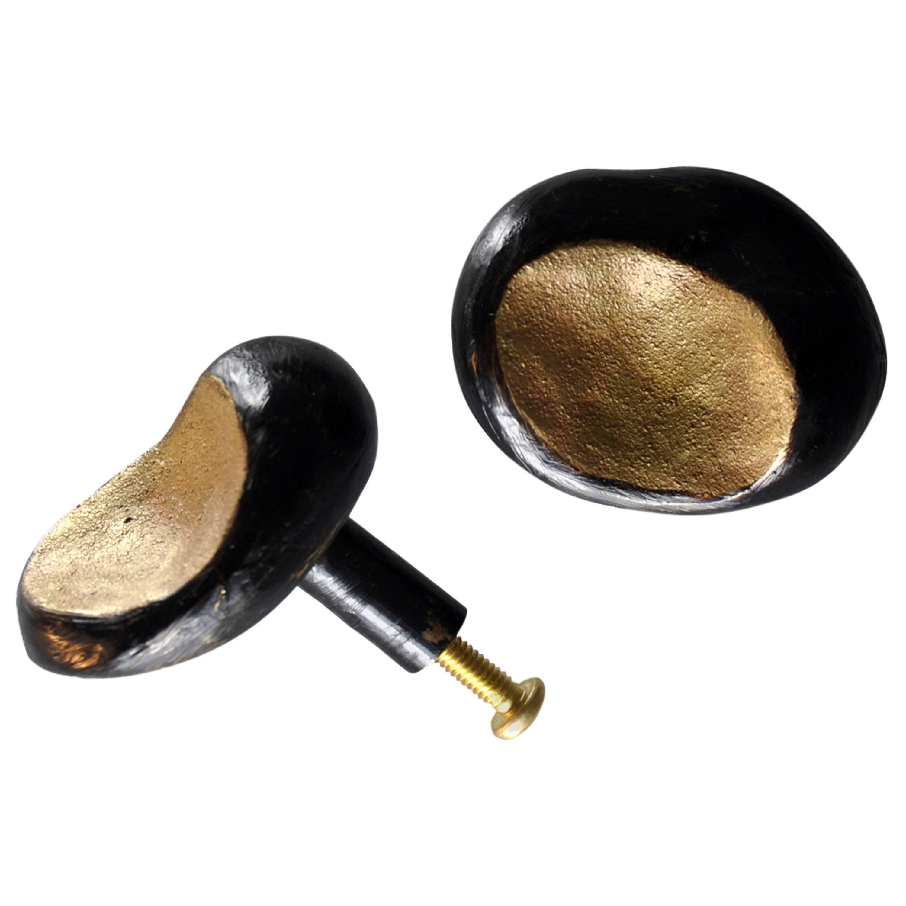 Sculpted Solid Blackened Cast Brass Ava Drawer Pull Hardware