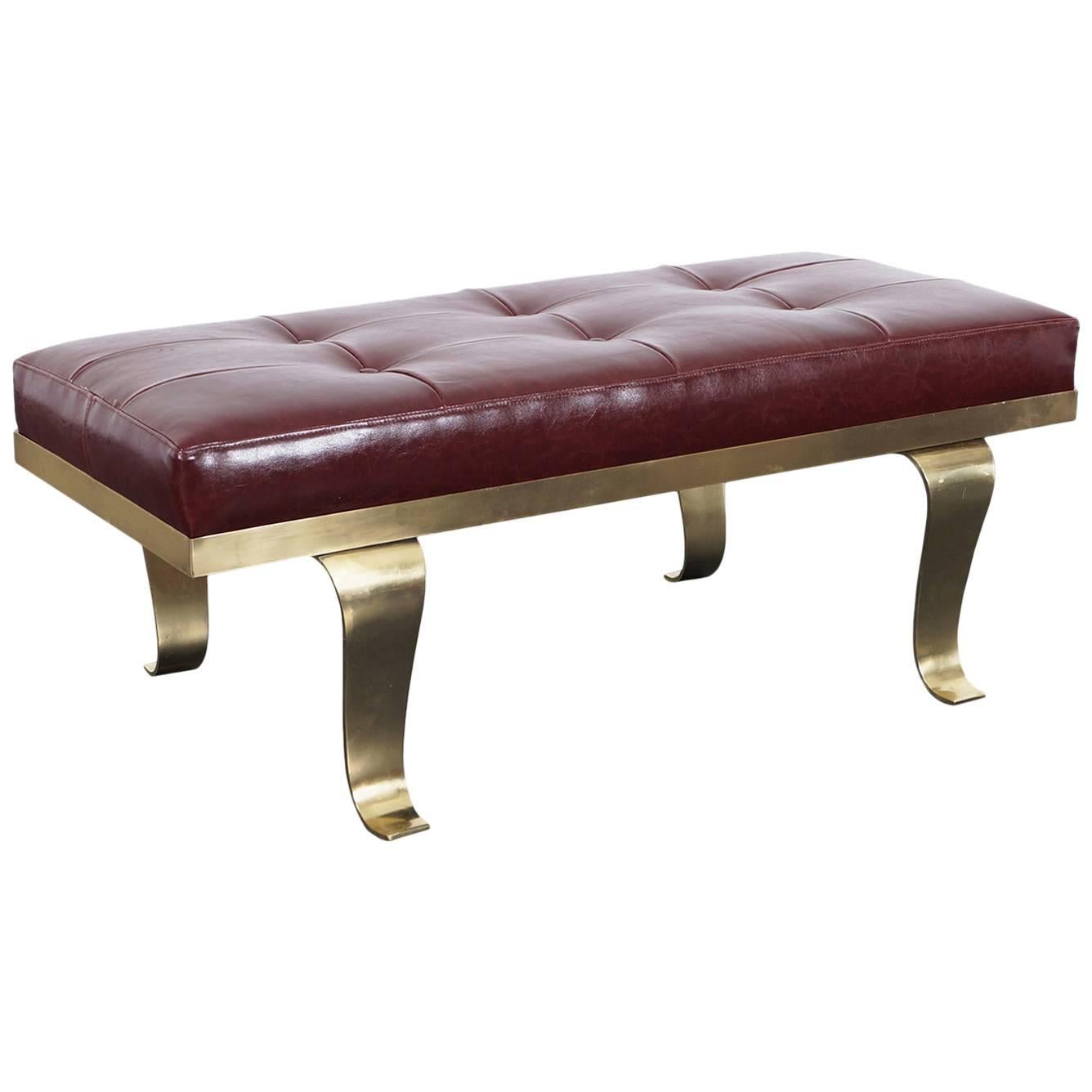Modernist Brass and Leather Bench Attributed to Arturo Pani