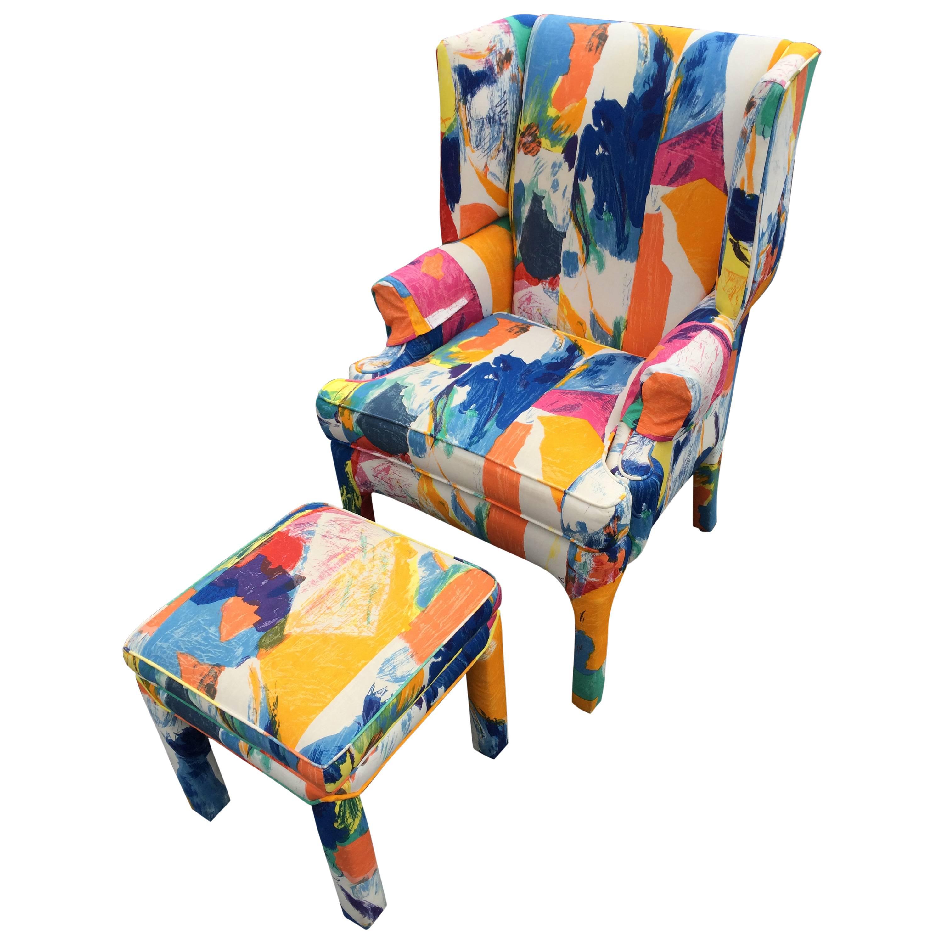 Mid-Century Wing Back Chair and Ottoman by Century