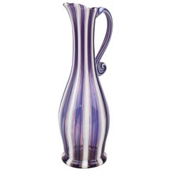 Venetian or Murano "a Canne" Blue, White, & Pink Italian Glass Ewer or Pitcher