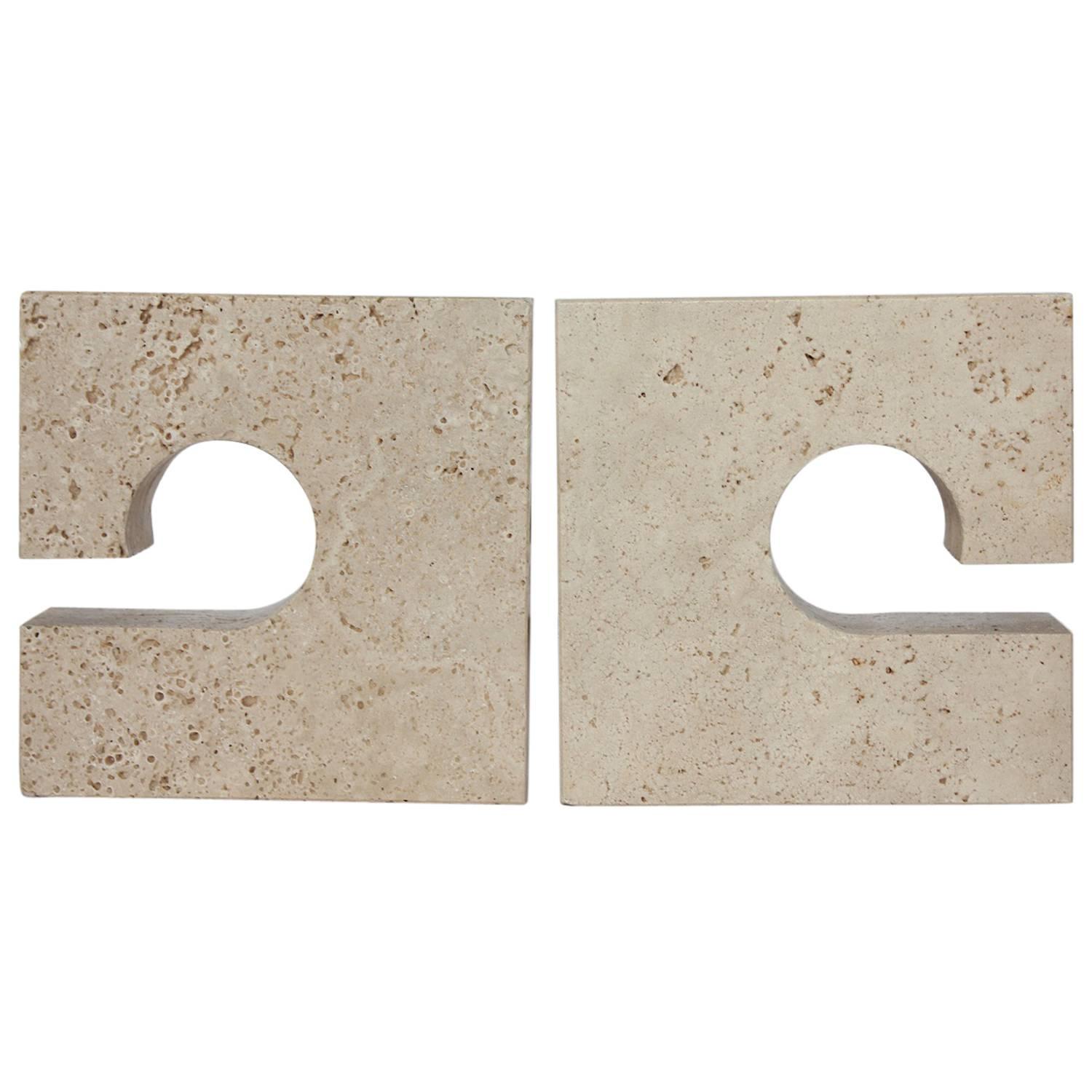 Mid-Century Italian Travertine Bookends by Flli Mannelli for Raymor