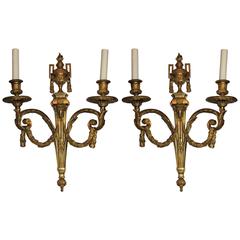 Wonderful Pair Fine Dore Bronze Ram Neoclassical Urn Tassel Regency Sconces