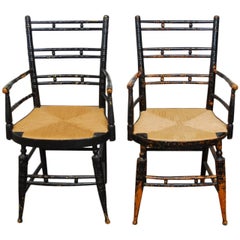 Antique Pair of 19th Century Faux-Bamboo Hitchcock Style Armchairs
