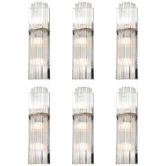 Six Scolari Glass Rod Three-Light Sconces 11