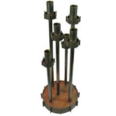 1960s Brass Cog Design Candle Stand