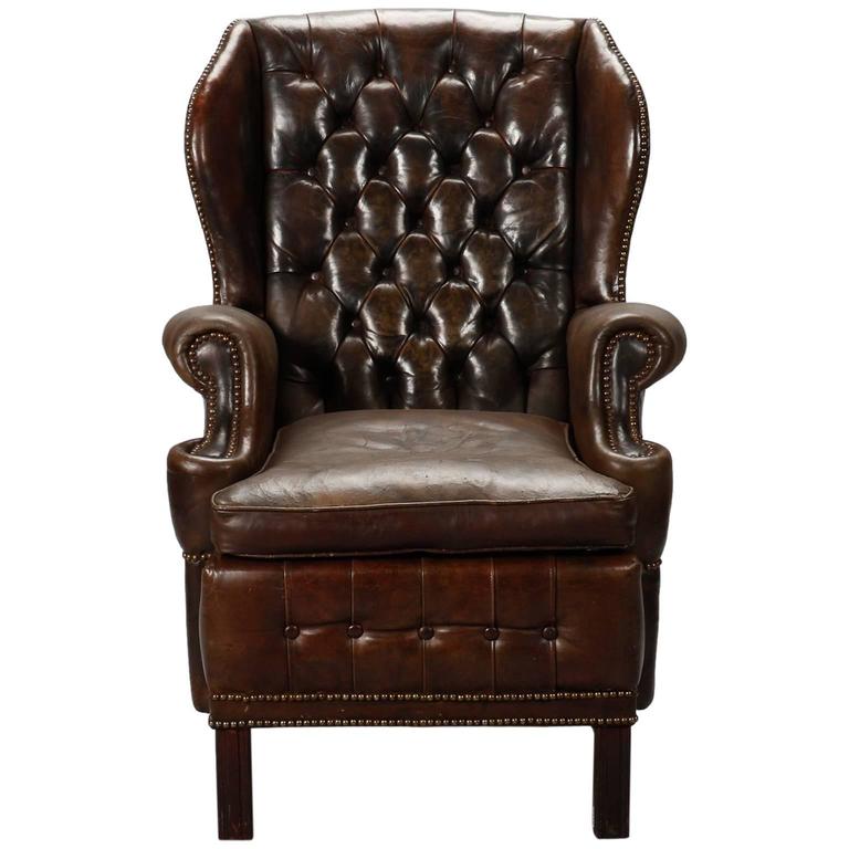 English Brown Leather Tufted Library Chair For At 1stdibs English Brown Leather Tufted Library Chair For
