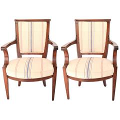 Antique Pair of Directoire Style Diminutive Fruitwood Armchairs