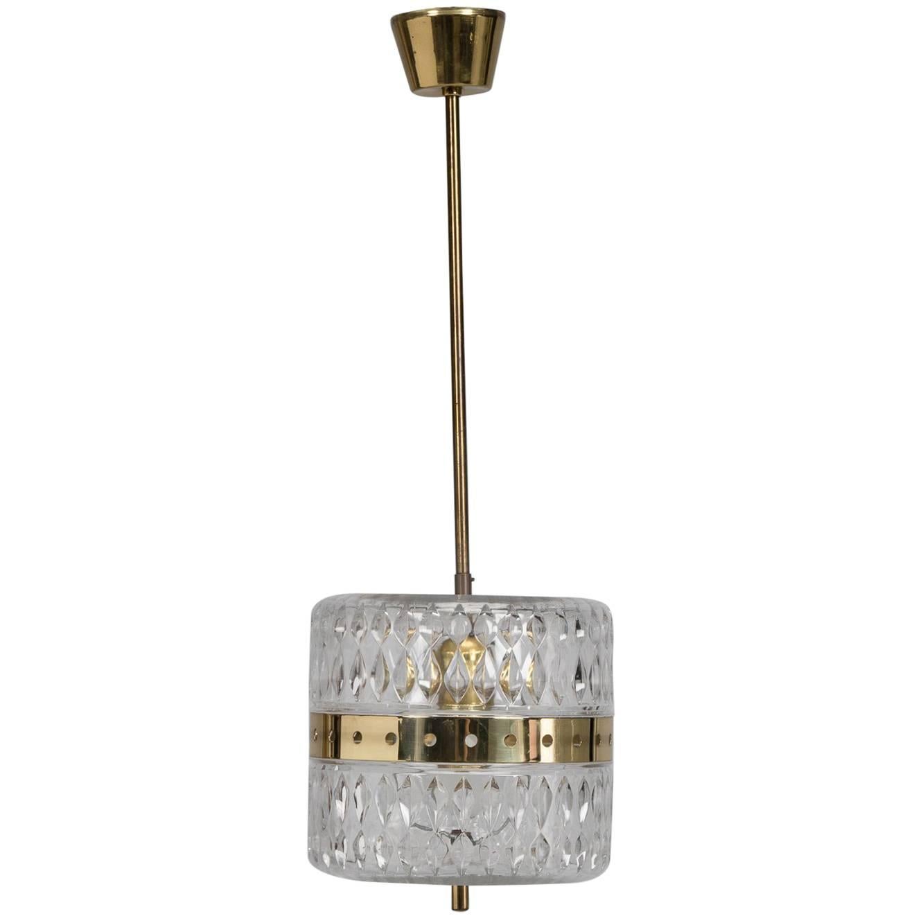 Kalmar Clear Crystal and Brass Pendant Fixture For Sale