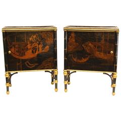 Pair of English Regency Chinoiserie Decorated Cabinets with Gold Accents