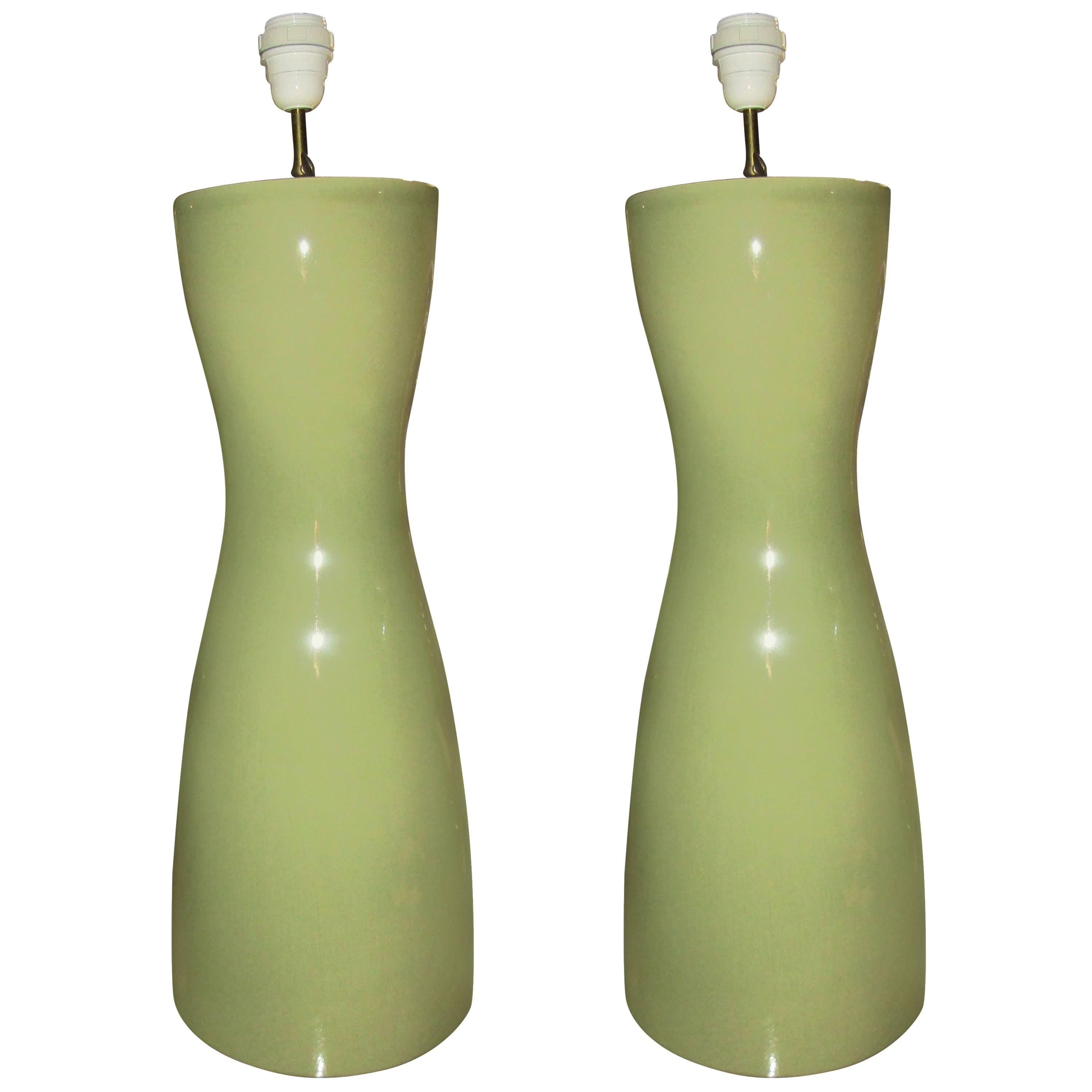 Pair of Celadon FdC France Lamps For Sale