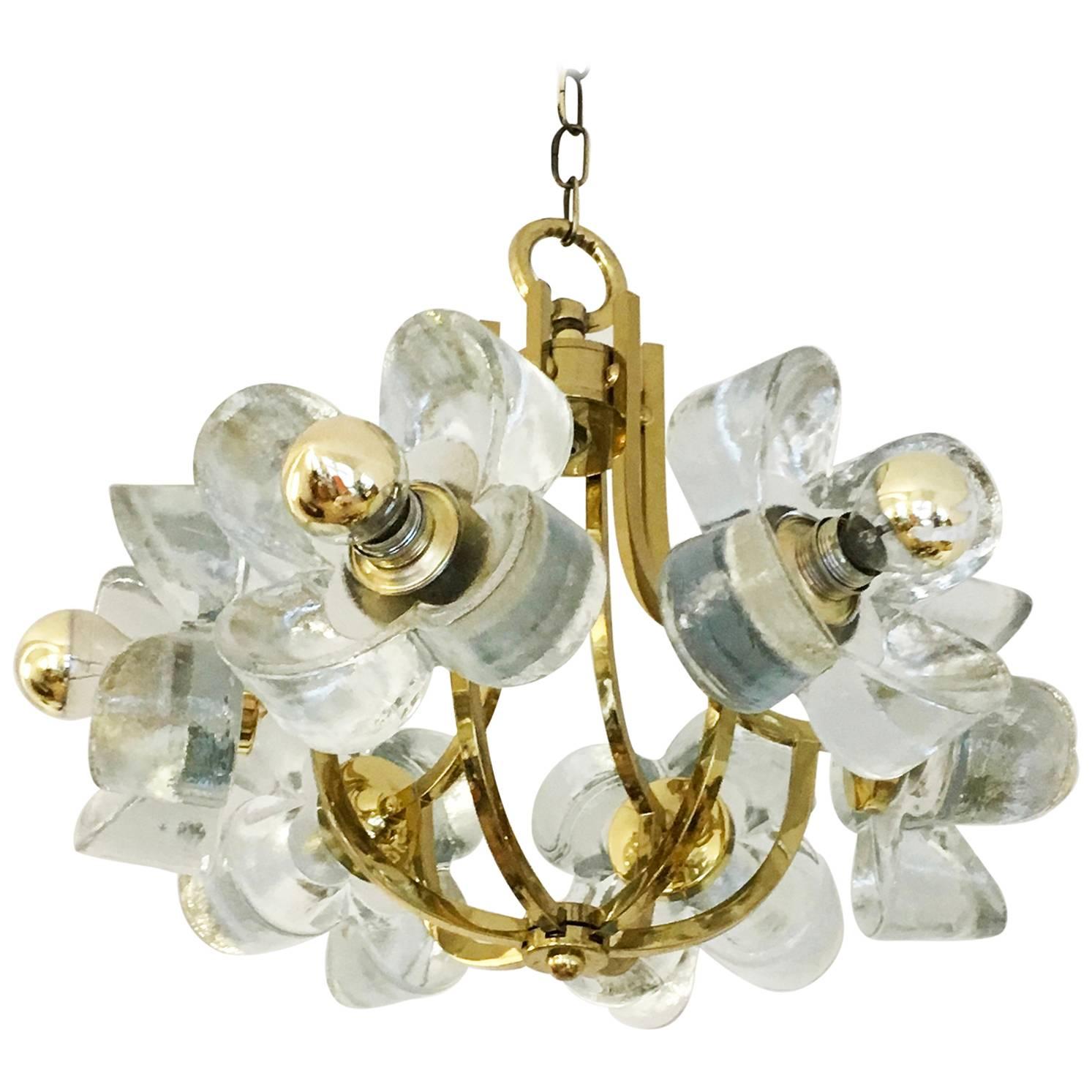 Mid-Century Glass and Brass Chandelier by Simon and Schelle