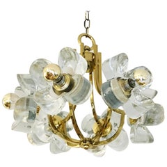 Mid-Century Glass and Brass Chandelier