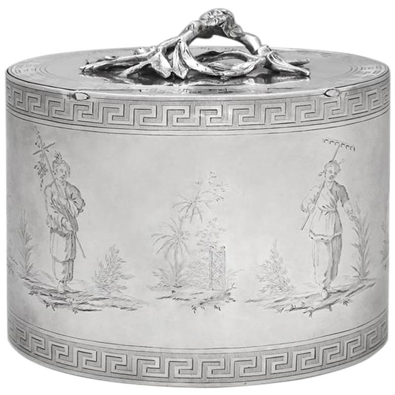 George III Antique English Silver Tea Caddy For Sale