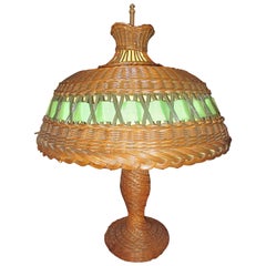 Antique Early Natural Wicker Table Lamp