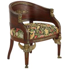 Fine Egyptian Revival Bronze Mounted Mahogany Tub Armchair, circa 1860-1880