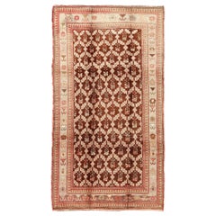 Unique Antique Turkish Oushak Rug in Brown, Taupe, Pale Green and Coral