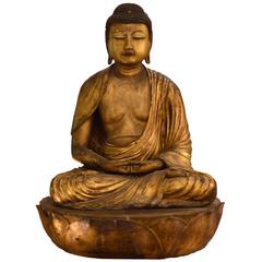 Large Gilded Wood Buddha Figure, Edo Period, 17th/18th Century