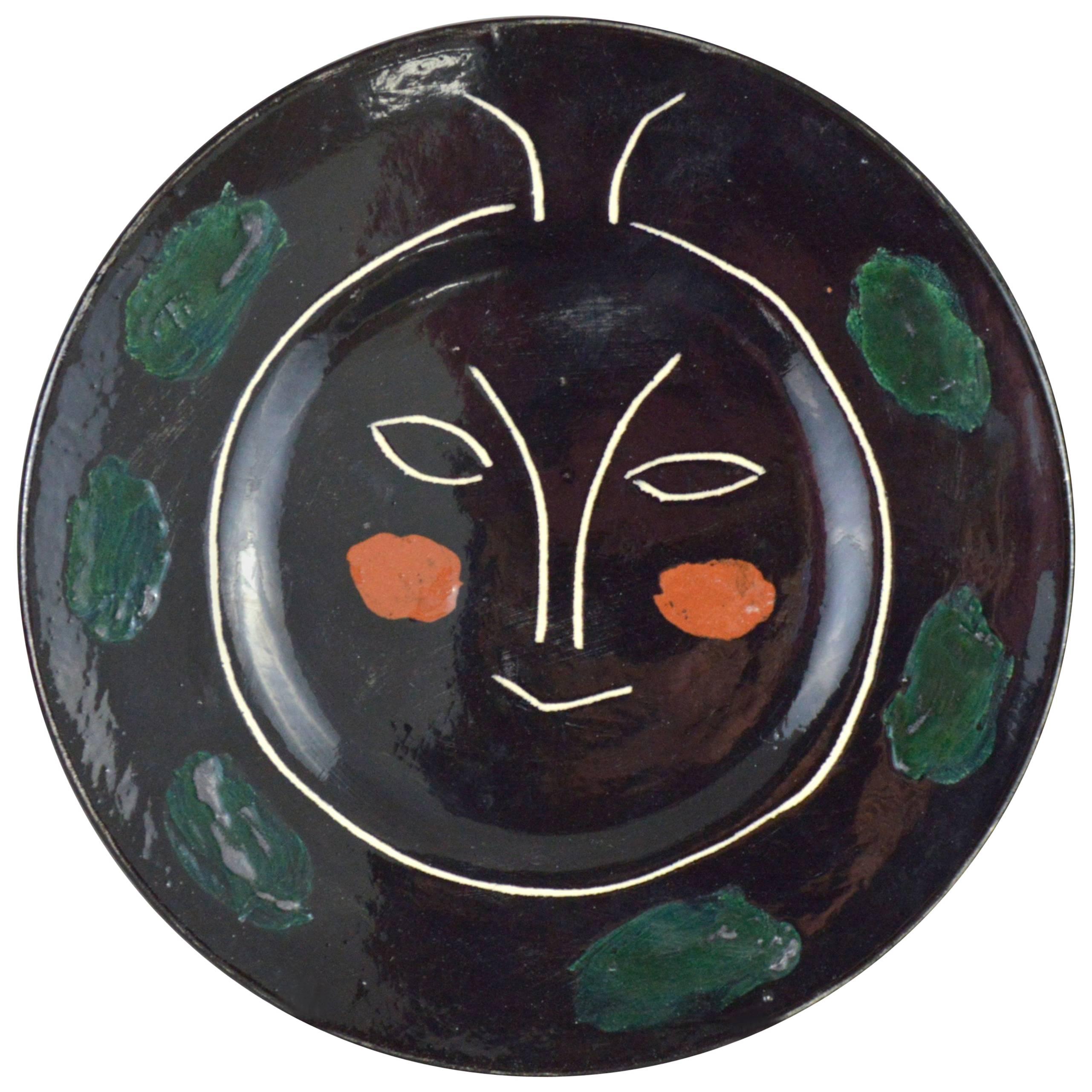 Pablo Picasso Madoura Ceramic Black Face Plate J, 1948 For Sale