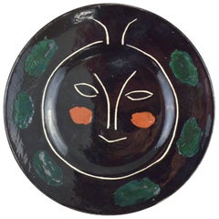 Pablo Picasso Madoura Ceramic Black Face Plate J, 1948