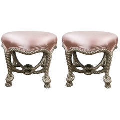 Pair of Fournier Style Silvered Rope Footstools