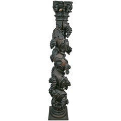 Hand-Carved 17th-18th Century Italian Wood Column