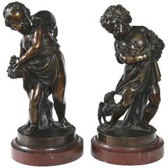 Antique Fine Patinated Bronze Pair of Young Children